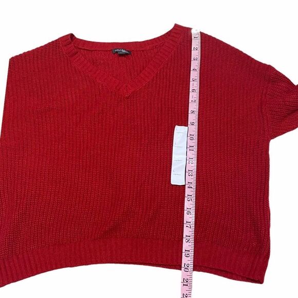 Wild Fable Sweater Cropped Knit‎ Long Sleeve V-Neck Pullover Red Large - Picture 7 of 13